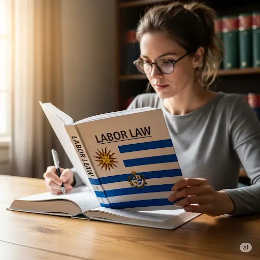 A women reading a labor law book